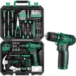 Tool Kit: DEKO Drill Set with Cordless Drill, Tool Kit Set Box, DIY Hand Tools for Men and Home, with 8V Electric Drills,126 Piece (Green)