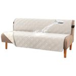 H.VERSAILTEX 100% Waterproof Futon Couch Cover Reversible Sofa Slipcovers Armless Daybed Cover Soft Thicken Sofa Bed Cover for Dog with Adjustable Elastic Strap Non-Slip, French Oak/Beige