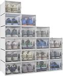 YITAHOME Shoe Box,18Pcs Stackable Shoe Containers,35.1 x 24.9 x 18.5cm,Fit up to UK Size 11,Medium Size Shoe Storage,Non-toxic Plastic Drop Front Shoe Organisers,White Shoe Storage Box