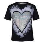 PESION Womens Short Sleeve T-Shirt Sequined Tops O-neck Funny Graphic Tees Blouse, Black+ Grey Tie Dye, Large