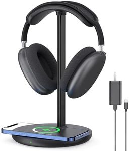 Headphone Stand with Wireless Charger, Gaming Headset Holder Hanger Rack 2 IN 1 Wireless Charging Station Dock for iPhone 15/14/13/12/11 Series, Samsung, AirPods Pro/3/2 and Desk All Headphones, Black