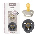 BIBS Colour Soother 2-Pack, BPA Free Dummy Pacifier, Round Nipple. Natural Rubber Latex, Made in Denmark. 6-18 Months (Pack of 2), Sand/Iron