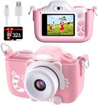 BlueFire Kids Camera 16MP HD Digital Camera for Kids, Mini 2 Inch Screen Front and Rear Selfie Digital Camera with Cartoon Silicone Cover & 32GB SD Card, Camera Toys for 4-9 Year Old Kids(Pink)