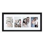 Adeco [PF0426] 4-Opening Black Matted Wood Collage Picture Photo Frames - Holds Four 3.5"x5" Inch Photos,For Wall Hanging