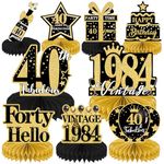 Luvart 40th Birthday Decoration-9pcs 40th Birthday Decorations for Men Women Black and Gold Table Decorations for Birthday Party Men Honeycomb Decs Vintage 1984 Birthday Party Table Decor Supplies