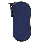 MoKo Sunglasses Soft Case Ultra Light Neoprene Zipper Eyeglass Case with Clip, Dark Blue