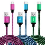 AILKIN USB C Fast Charger Cable, [3-Pack 6FT] Samsung Cable Charge, Nylon Braided Type Lead for Galaxy S23 S21 S20 S10 S9 S8 A12 A13 A33 A53 Z Flip 4 3, Huawei, LG, Xiaomi