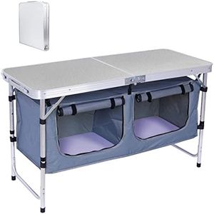 Nice C Folding Table, Camping Table Adjustable Height, Pliante Portable, Pliante Extérieure, Portable Camping Table with Storage, Carry Handle for Outdoor, Beach, Picnic, Festival, Indoor, Office