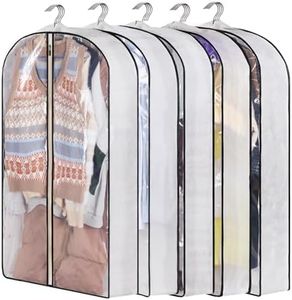 KIMBORA 40" Garment Bags for Hanging Clothes Storage with 4" Gussetes Clear Suit Bags for Closet Storage Coat Cover for Sweaters Shirts, Jackets, (5 Packs,White)