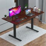 JIN OFFICE Wrought And Cast Iron Electric Height Adjustable Desk | Sit Stand Desk With 3 Memory Presets | 80 Kg Wt. Capacity| Motorized Standing Desk (Black Frame With Brown Table Top 1500 X 750 Mm)