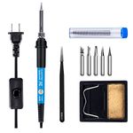 Soldering Iron Kit, 60W Adjustable Temperature Soldering Welding Iron Tool with ON-Off Switch, 5pcs Soldering Iron Tips, Soldering Iron Stand, Solder Wire, Tweezers