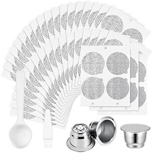 Tanlade 300 Pcs Reusable Espresso Capsules 2 Refillable Coffee Pods Stainless Steel Cups Filters Compatible with Nespresso Original Line Machines with Aluminum Foil Seals Stickers Lids