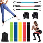 Resistance Bands Set, Home Gym Equipment - Exercise Stretch Band with Ankle Straps, Fitness Training Gear for Women/Men Pilates Elastic Bar Workout for Yoga Calisthenics Crossfit TRX with Carry Bag