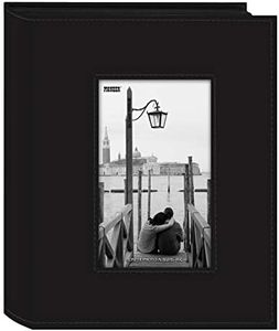 Sewn Frame Leatherette 200 pkt 4x6 Photo Album, Black