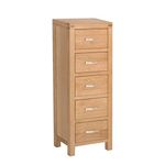 RoselandFurniture Abbey Light Oak Tallboy Chest of Drawers, Slim Bedroom Cabinet | Contemporary 5 Drawer Solid Wood Tall Narrow Bathroom Storage Unit, Free Standing, Ready Assembled