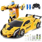 Carox Transform Remote Control Car - Transform Robot RC Car with Laser Eyes, 2.4Ghz Transforming Police Car Toy with 3D Crystal DIY Stickers, One-Button Deformation Toys, for Kids