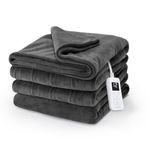 Sunbeam Electric Royal Luxe Microplush Heated Blanket, 12 Heat Settings, 12-Hour Auto Shut-Off, Fast Heating, Warm & Cozy, Machine Washable, Night Fog Color, Full (84" x 72")