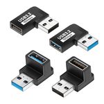 UCEC 90 Degree USB 3.2 Adapter, 4-Pack USB 90 Degree Adapter USB Angle Adapter, Vertical Up and Down Angle Horizontal Left and Right Angle USB A Male to USB A Female Adapter Extender Connector 10Gbps