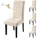 Fuloon Waterproof Chair Covers Jacquard Seat Cover for Dining Room Chairs Set of 4, Stretch Removable Chair Seat Slipcovers Protector, Off-White