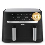 Tefal Easy Fry Dual Zone Digital Air Fryer, 2 Drawers, 8.3L, 8in1, Air Fry, Extra Crisp, Roast, Bake, Reheat, Dehydrate, 6 Portions, Non-Stick, Dishwasher Safe Baskets, Black & Metal EY901840