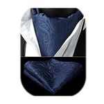 HISDERN Navy Blue Cravat for Men Silk Paisley Cravats and Handkerchief Jacquard Wedding Ascot Tie & Pocket Square Set for Business Party