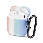 TanMay Compatible with AirPods Case,Soft Silicone Rainbow Case Cover with Keychain for Women Men Girl Boy Shockproof No Dust AirPods Cover Case for Airpods 2 &1,Front LED Visible(Rainbow-J)