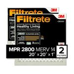 Filtrete 20x20x1 Air Filter, MPR 2800, MERV 14, Healthy Living Ultrafine Particle Reduction 3-Month Pleated 1-Inch Air Filters, 2 Filters