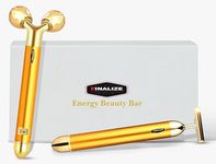 FINALIZE 24k Gold Energy Beauty Bar Electric Vibration Facial Massage V shape Roller Waterproof Face Skin Care T-Shaped Anti Wrinkle Massager for Forehead Cheek Neck Clavicle Arm (24k Gold - Silver)