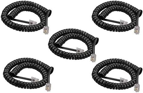 SINCODA 5 Pack 6Ft Uncoild /1.1 FT Modular Coiled Telephone Handset Cord for Telephone/Handset Black Curly Cord(Black)