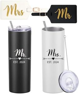 DHQH Personalized Mr and Mrs EST 2024 Gift Stainless Steel Travel Tumbler & Leather Luggage Tag Set - Wedding Gifts for Couples 2024- Perfect Newlywed, Engagement, and Bridal Shower Gifts