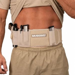 BravoBelt Belly Band Holster - Athletic Flex FIT for Running, Jogging, Hiking - G17-43 S&W M&P 40 Shield | for Men & Women (Tactical Nude, XL - 45" - 55" Belly)