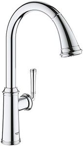 GROHE Gloucester – Single Lever Kitchen Sink Pull Out Mixer Tap (High C-Spout, 2 Spray Options, 28 mm Ceramic Cartridge, 360° Swivel Range, Tails 3/8 Inch), Quick Mount included, Chrome, 30422000