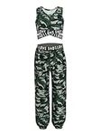 ranrann Kids Girls Workout Activewear Set Athletic Tracksuit Two Piece Crop Top and Leggings Pants Set Camouflage Green 11-12 Years