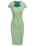 GRACE KARIN Women's Cap Sleeve Vintage Bobble Dress Pencil & Peplum, Green (Checked), XXL