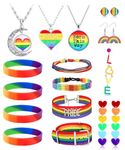 BESTEEL Pride Jewelry Set for LGBTQ Accessories, 3 Pride Necklaces, 4 Gay Pride Adjustable Bracelets, 4 Rainbow Pride Earrings, Lesbian Gay Bisexual Trans LGBTQ Stuff Gifts for Women Men