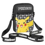 Pokemon Shoulder Bag Cross Body Bag for Kids - Adjustable Strap Kids Pikachu Small Travel Bag - Gamer Gifts (Black Pikachu)