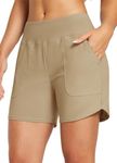 BALEAF Women's Swim Shorts Tummy Control Modest Swimsuits Bathing Suit Bottoms 5" Board Shorts Beach Trunks with Pockets Taupe 2XL