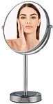 Ovente 8-Inch Tabletop Magnified Vanity Makeup Mirror, Dual-Sided 1X/7X, 15-Inch Height, Chrome (MNLMT80CH1X7X)