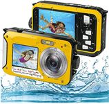 Dual Screens Waterproof Digital Camera, Full HD 2.7K 48MP 10ft 16X Digital Zoom Waterproof Dual Front and Rear Screen Digital Camera for Teenagers Beginners. (Yellow)