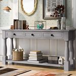 JAE Furniture Designer Console Table Living Room | Console Table with Storage | Console Tables with Drawers | Wooden Console Table | Solid Wood (Grey)