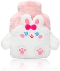 Rabbit Rubber Hot Water Bottle with Soft Removable Knit Outer Lid, Super Quality Classic Rubber Hot and Cold Water Bottle with Cute Image Hand Feet Warmer and Shoulder Pain Relief