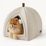Bedsure Cat Beds for Indoor Cats - 2 in 1 Cat Cave for Large Cats, Foldable Cat House Tent with Removable Washable Cushioned Pillow, Cat Hideaway with Non-Slip Bottom, Beige, 17.3 inches