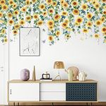 6Pcs Sunflower Pearls Vine Wall Decals Hanging Vines Wall Stickers, AUHOKY Removable Green Leaf Yellow Flower Wallpaper, Hanging Branch Wall Decor for Kitchen Bedroom Home Decoration (6, C)