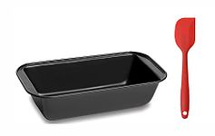 FIRST TRY Bread Loaf Cake Baking Pan 8.5 x 4.5 Inch Black Carbon Steel Non Stick Loaf Baking Mold Bakeware for Meal Preparation with 1 Silicone Brush-Spatula (1 Loaf Pan with Spatula)