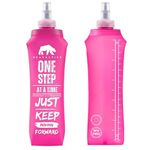 Bearactive Motivational Soft Flask 500ml, Lightweight Collapsible Water Bottle, Running Bottle BPA Free Plastic, Leak Proof Foldable Water Bottle for Running Vests & Belts (Pink 2 x Soft Flask)