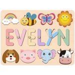 OELTTG Name Puzzle for Kids Personalized, Montessori Learning Toys for 1 Year Old Boy Girl, Custom Puzzles with Engraved Text on Back, Personalized Baby Easter Gifts