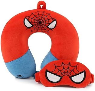 Superhero Travel Pillow for Kids & Adults with Sleep Eye Mask, Memory Foam U-Shaped Neck Pillow with Washable Cover, Soft Head Support Travel Accessories for Airplane Car Train Bus Recline, Red