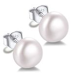Silvora Pearl Studs Earrings 8mm Freshwater Pearl Earrings Women Cute Earrings Sleeper Earrings Sterling Silver Earrings for Women Ear Studs