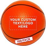 DISCOUNT PROMOS 100 Basketball Stress Balls Pack - Customizable Text, Logo - PU Foam, Soft, Squeezable - Orange