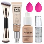 PHOERA Tinted Moisturizer Serum, 4-in-1 Hydrating Primer & Foundation, Hydrate Skin Serum, Full Coverage (103+N02/Warm Peach+ Nude)